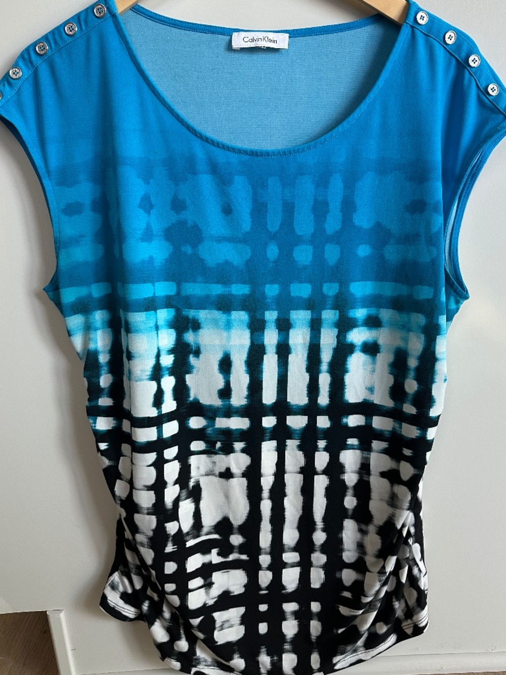 Calvin Klein Cap sleeve Aqua and Black Blouse Women’s Size L (14)
